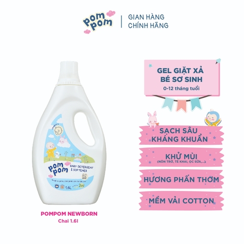 Gel giặt xả Pom Pom Newborn dành cho bé sơ sinh 0-12 tháng (chai 1.6L)