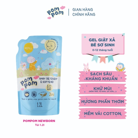 Gel giặt xả Pom Pom Newborn dành cho bé sơ sinh 0-12 tháng (túi 1.2L)