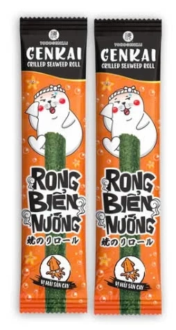 Lẻ 1 Gói Rong Biển Nướng GENKAI Cuộn Vị Hải Sản Cay 2,5g (1Y+)