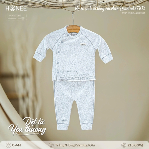 Bộ Sơ Sinh Nỉ Lông Cài Chéo Honee Essential 6303