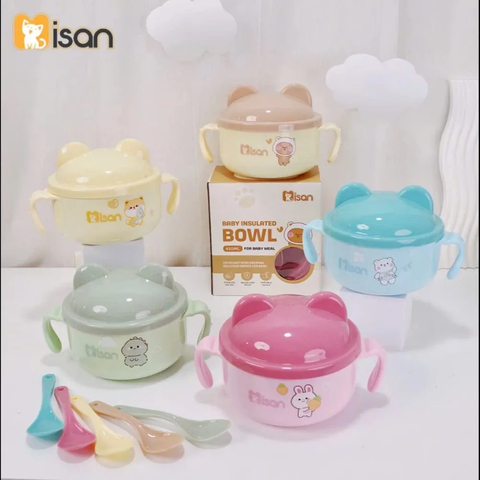 Bát ăn dặm inox Misan kèm thìa và nắp đậy cho bé 450ml màu ngẫu nhiên