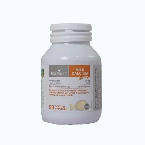 Viên uống Bioisland Milk Calcium For Kids Bổ sung Canxi và D3 cho trẻ (Hộp 90 viên) 7M+