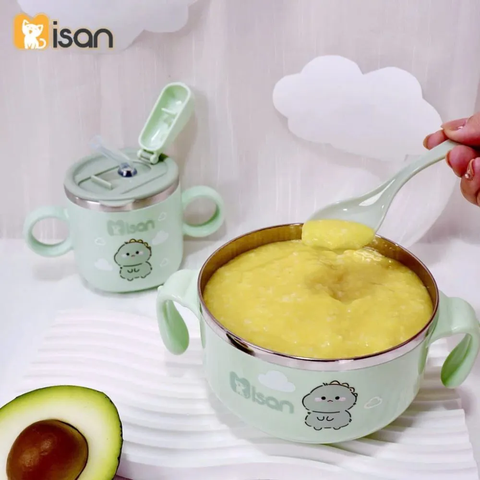 Bát ăn dặm inox Misan kèm thìa và nắp đậy cho bé 450ml màu ngẫu nhiên