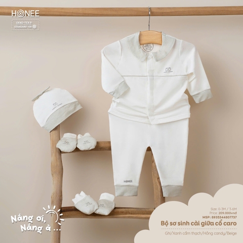 Bộ sơ sinh cài giữa chéo cổ caro 7737 Honee