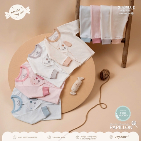 Bộ sơ sinh nỉ lông cài giữa Papillon Honee 9526