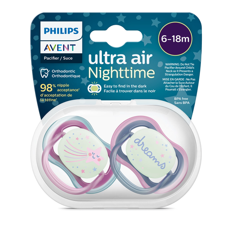 Ty ngậm thông khí dạ quang ban đêm Philips Avent (SCF376/14, 6-18M, vỉ đôi)