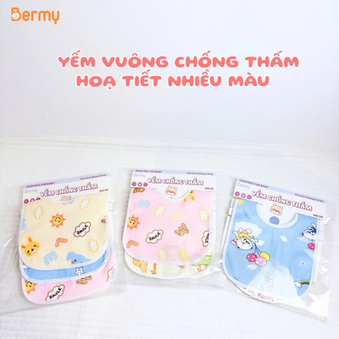 Set 3 yếm vuông chống thấm Bermy họa tiết nhiều màu
