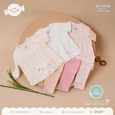 Bộ sơ sinh nỉ lông cài chéo Made With Love Honee 9731