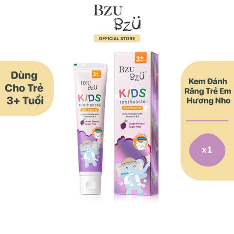 Kem đánh răng trẻ em hương nho Bzu Bzu 50g cho bé 3Y+