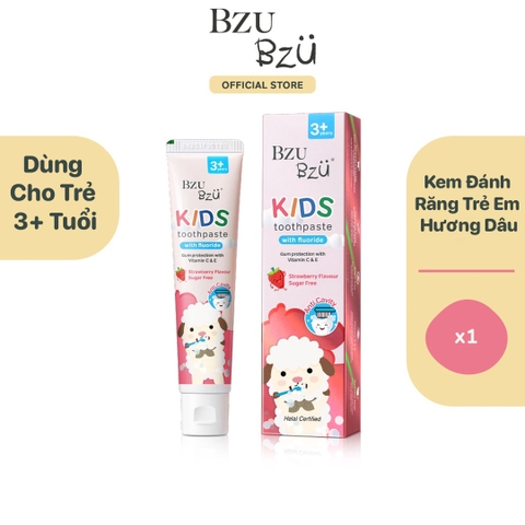 Kem đánh răng trẻ em hương dâu Bzu Bzu 50g cho bé 3Y+