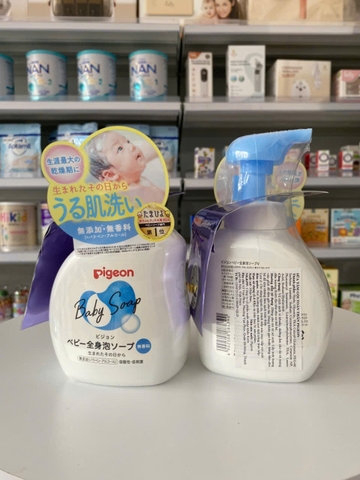Sữa tắm gội cho bé Pigeon Baby Soap tạo bọt 500ml - mềm dịu (màu xanh)