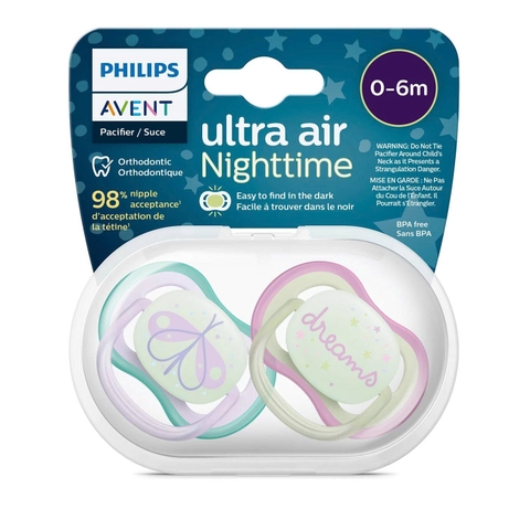 Ty ngậm thông khí dạ quang ban đêm Philips Avent NK (SCF376/19, 0-6M, vỉ đôi)