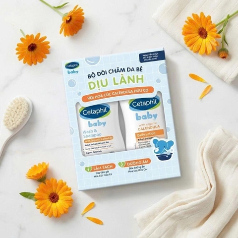 Set 2 chai sữa Tắm gội và sữa dưỡng ẩm Cetaphil hoa cúc cho bé - 50ml/chai (0M+)