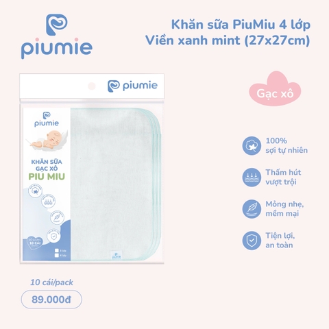 Set 10 khăn sữa gạc xô Piumie cotton 4 lớp (27x27cm)