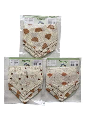 Set 3 yếm tam giác muslin vintage Bermy (họa tiết ngẫu nhiên)