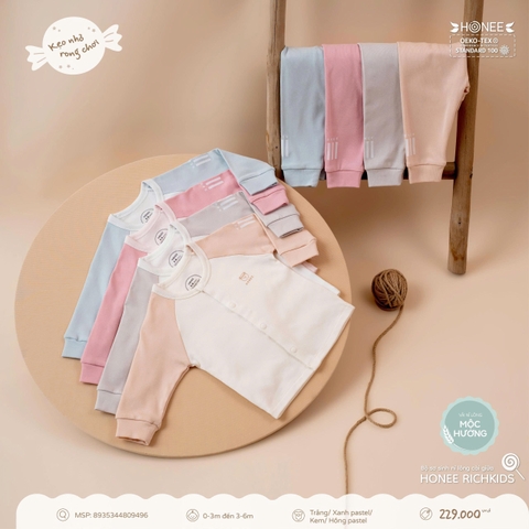 Bộ sơ sinh nỉ lông cài giữa Honee Richkids 9496