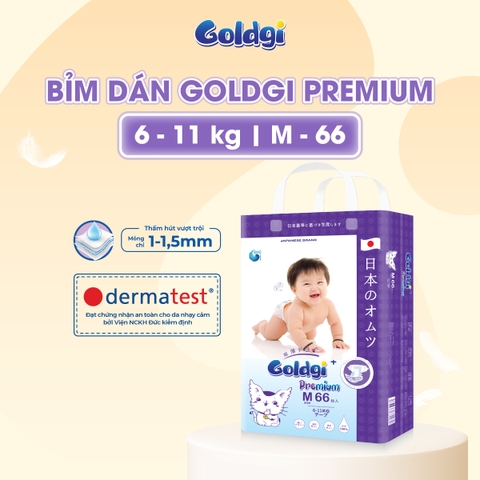 Bỉm - Tã dán Goldgi+ Premium size M 66 miếng  (cho bé 6-11kg)