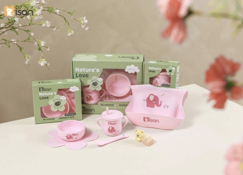 Set Ăn Dặm Silicon Nature's Love Misan 4 Chi Tiết (Hồng)
