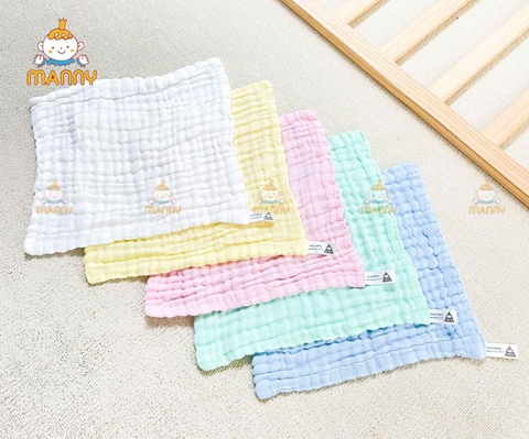 Set 5 Khăn xô màu Manny 6 lớp Organic cao cấp 30x30cm (Màu ngẫu nhiên)