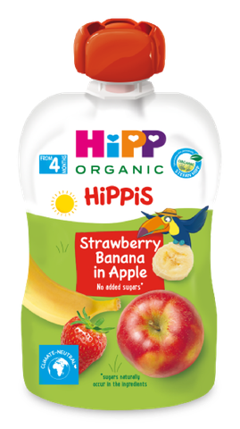 Dinh dưỡng 100% trái cây nghiền hữu cơ HiPPiS Organic vị Dâu tây, Chuối, Táo (4M+)