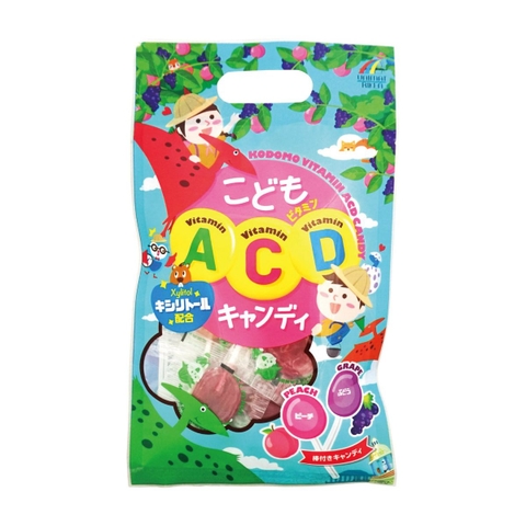 Kẹo mút Kodomo Unimat Riken bổ sung vitamin A-C-D vị nho, đào 80g (8 que) 1Y+