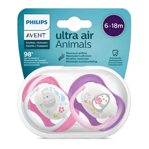 Ty ngậm thông khí Philips Avent hình thú (SCF080/08, 6-18M, vỉ đôi)