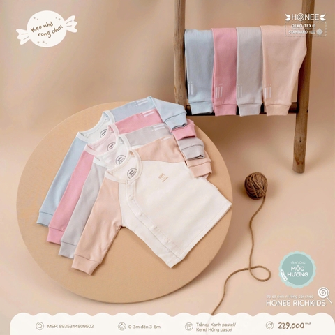 Bộ sơ sinh nỉ lông cài chéo Honee Richkids 9502