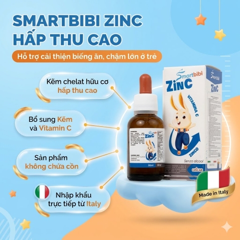Kẽm Smartbibi Zinc hỗ trợ cải thiện biếng ăn, tăng đề kháng, 30ml (0M+)