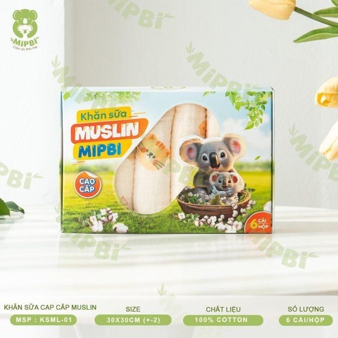 Hộp 6 chiếc khăn sữa Muslin Mipbi