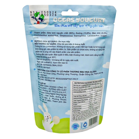 Sữa chua khô sấy lạnh Oggas Yogurt vị Nguyên Bản 18g (6M+)