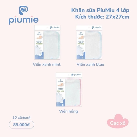 Set 10 khăn sữa gạc xô Piumie cotton 4 lớp (27x27cm)