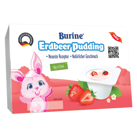 Cháo sữa Pudding Burine 300g - Vị Dâu (vỉ 6 hũ x 50g) cho bé 6M+