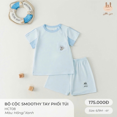 (C2) Bộ cộc Smoothy tay phối túi xanh in Koala Little Love