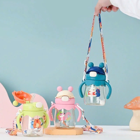 Bình nước tập uống tai gấu có tay cầm Zhibo cao cấp cho bé (mẫu ngẫu nhiên)