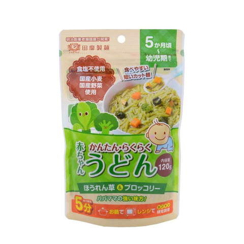 Mì udon Akachan tách muối vị Rau chân vịt và Súp lơ xanh cho bé trên 5 tháng (120g)