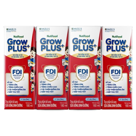 [ÍT ĐƯỜNG] Sữa Dinh Dưỡng Pha Sẵn Nutifood GrowPLUS+ Đỏ 4*180ml (1Y+)