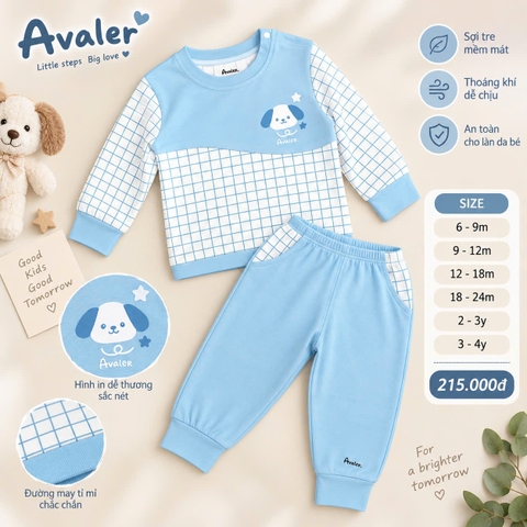 Bộ kẻ caro hình cún Avaler