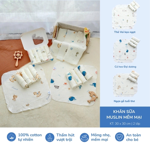 Hộp 5 khăn sữa Muslin Piumie 2 lớp - Piu Muslin (30x30CM)