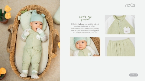 Bộ dài cài thẳng màu xanh lá phối trắng NewBorn NOUS
