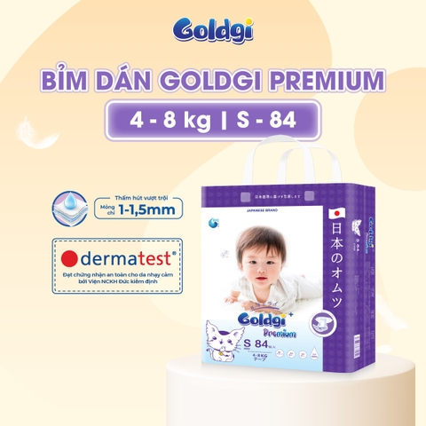Bỉm - Tã dán Goldgi+ Premium size S 84 miếng  (cho bé 4-8g)