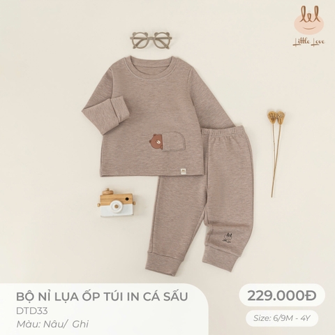 Bộ nỉ lụa ốp tui in cá sấu Little Love