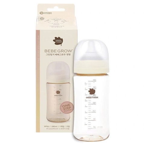Bình sữa Greenfinger Bebegrow PPSU 280ml kèm núm (Màu kem)