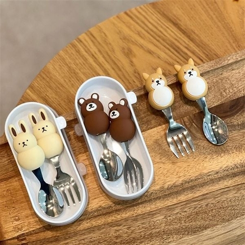 Set thìa dĩa thú hồ lô cho bé kèm hộp