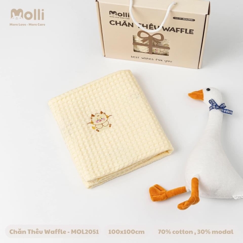 Chăn thêu Waffle Molli - Màu Be