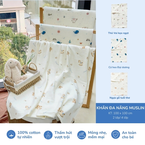 Khăn đa năng Muslin Piumie 2 lớp - Piu Muslin (100x100cm)