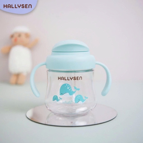Bình Tập Uống Nước Hallysen Chất Liệu Tritran 210ml - Màu xanh cá voi (6M+)