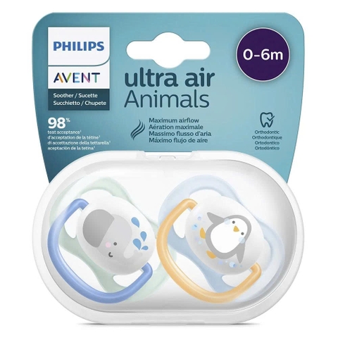 Ty ngậm thông khí Philips Avent hình thú (SCF080/05, 0-6M, vỉ đôi)