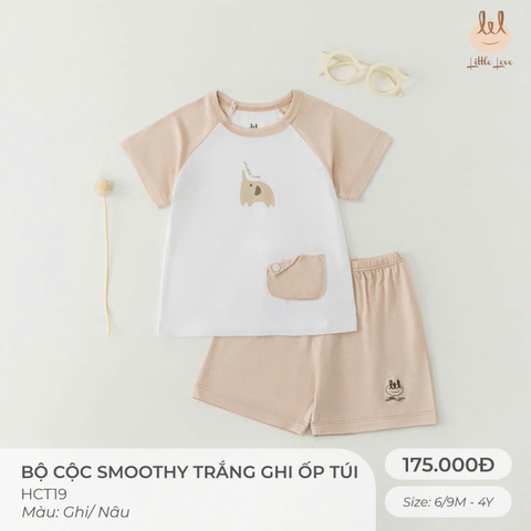 (C2) Bộ cộc Smoothy Trắng Ghi ốp túi Little Love