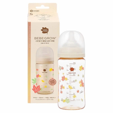 Bình sữa Greenfinger Bebegrow PPSU 280ml – Lá Phong – Kèm Núm