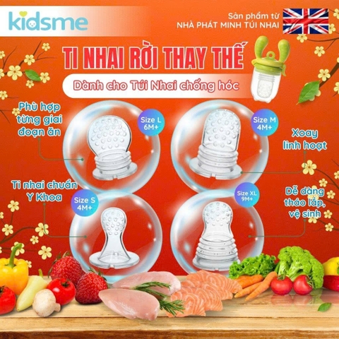 Set 2 ti rời thay thế túi nhai chống hóc Kidsme 160352 size M (4M+)